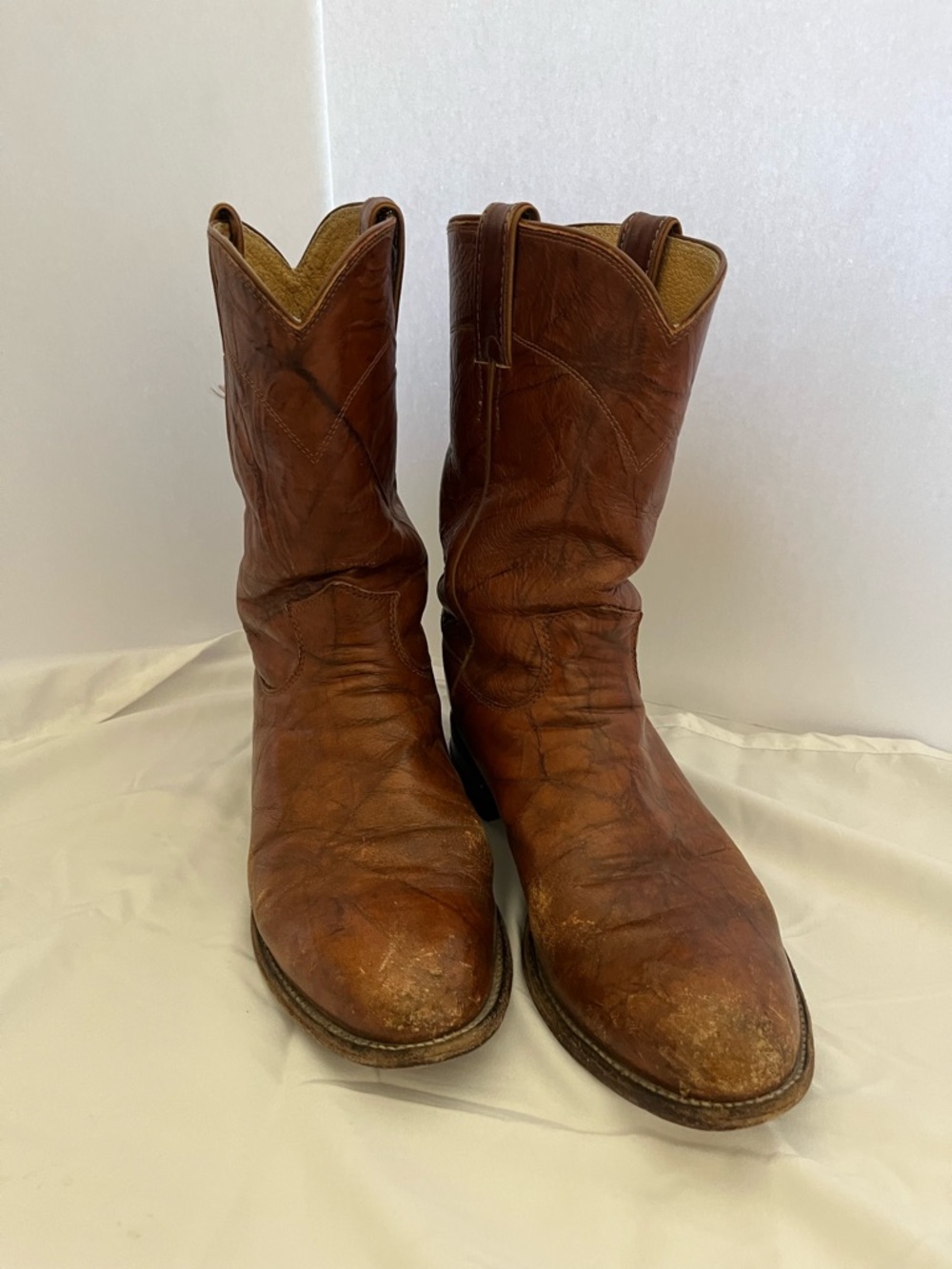 Justin Women Boots Brown Leather Western Pull-On Cowboy Boots Size 8